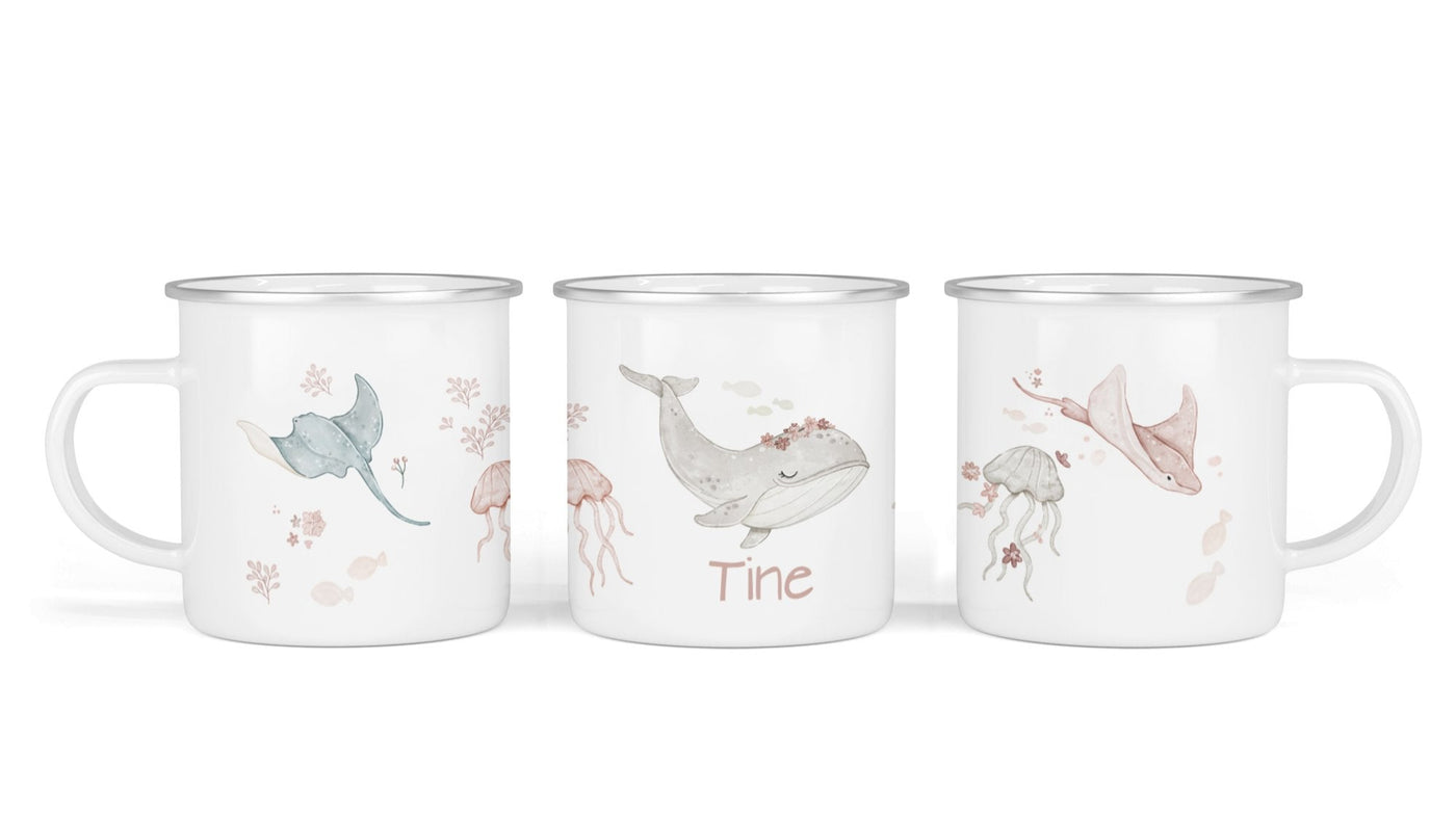 Personalisierte Emailletasse 90. Blumen Wal - Mamikes
