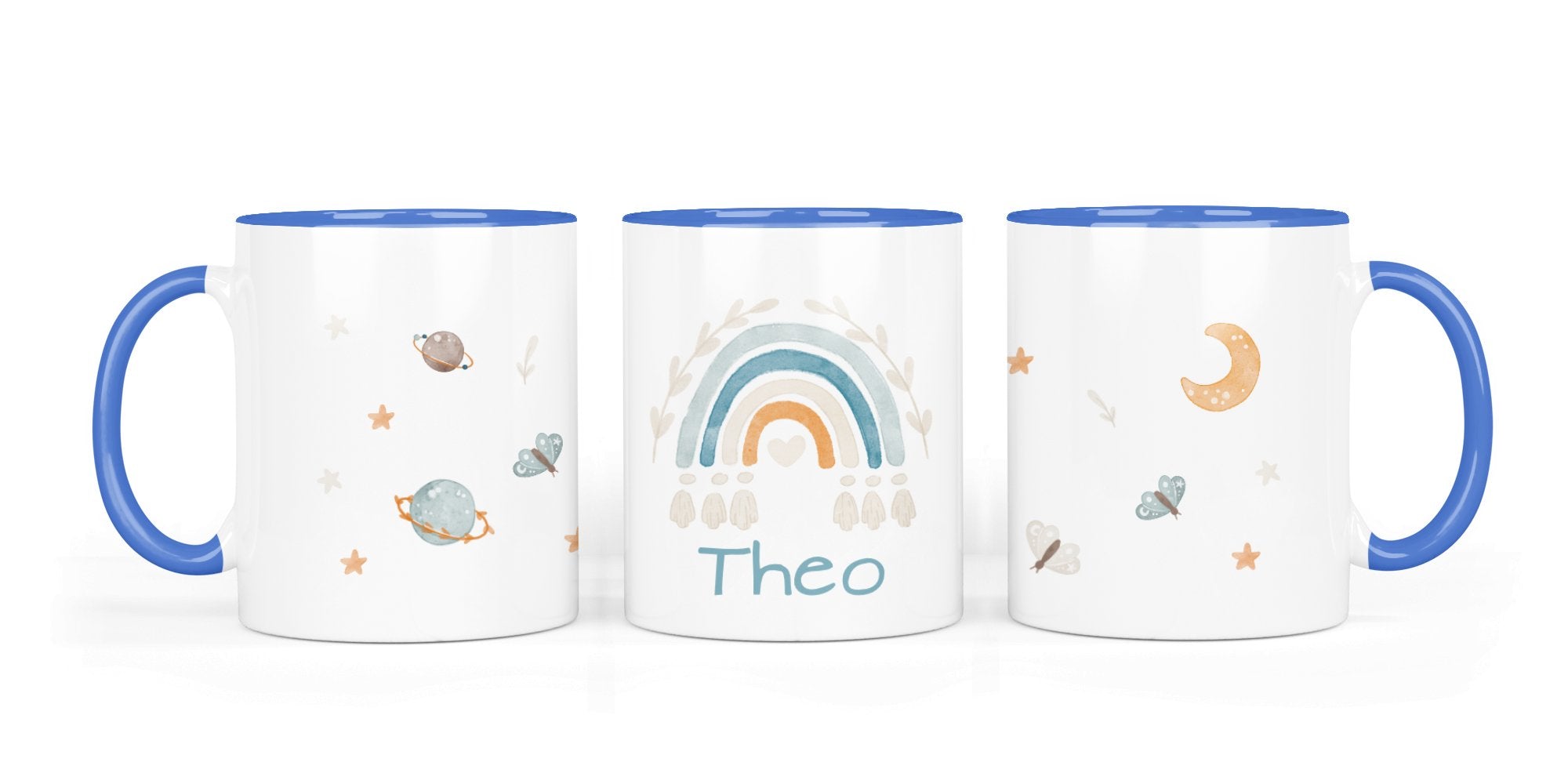 Personalisierte Keramiktasse (7 Farben) 4.boho rainbow blau - Mamikes