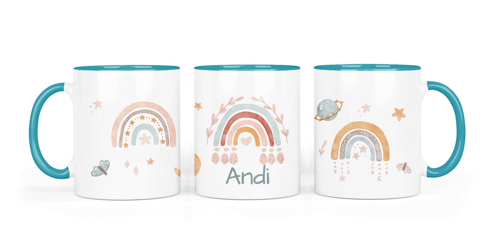 Personalisierte Keramiktasse (7 Farben) 72. Boho Rainbow mint - Mamikes