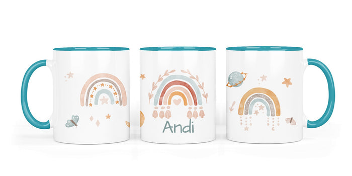 Personalisierte Keramiktasse (7 Farben) 72. Boho Rainbow mint