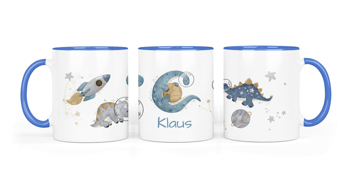Personalisierte Keramiktasse (7 Farben) 86. Space Dinos