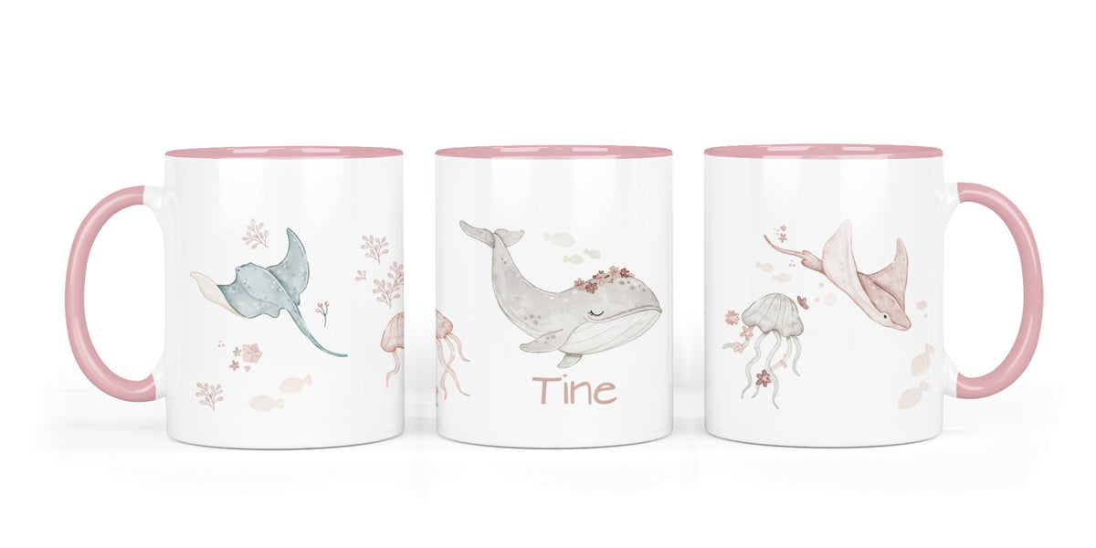 Personalisierte Keramiktasse (7 Farben) 90. Blumen Wal