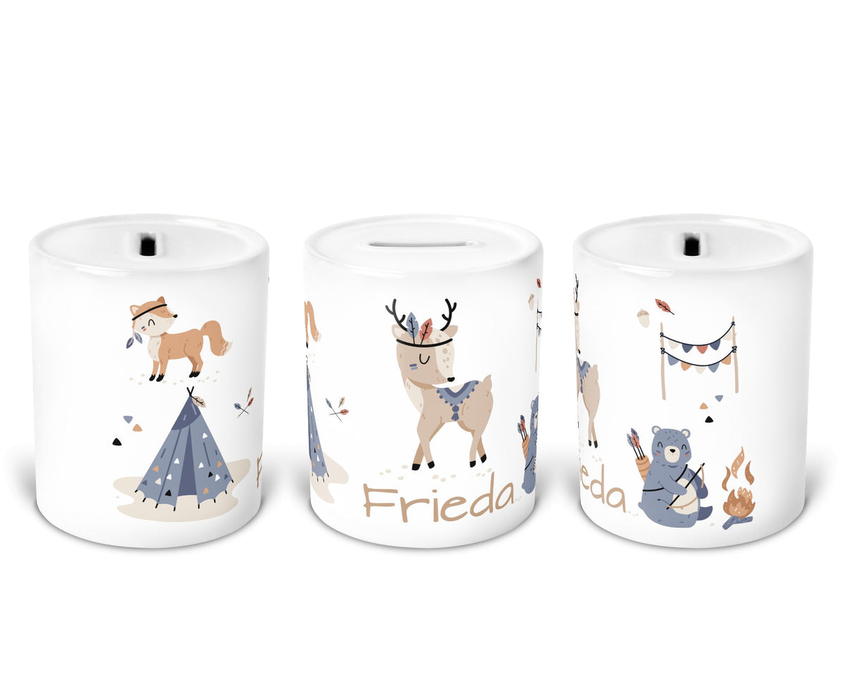 Personalisierte Spardose 11.woodland animals