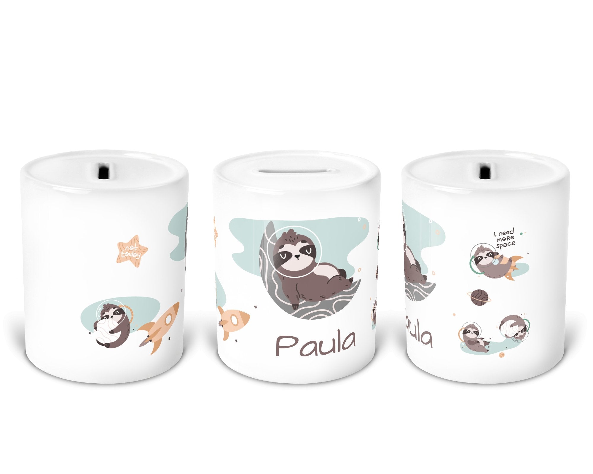 Personalisierte Spardose 12.spacy sloth - Mamikes