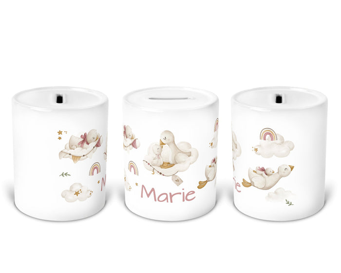 Personalisierte Spardose 77.fluffy geese