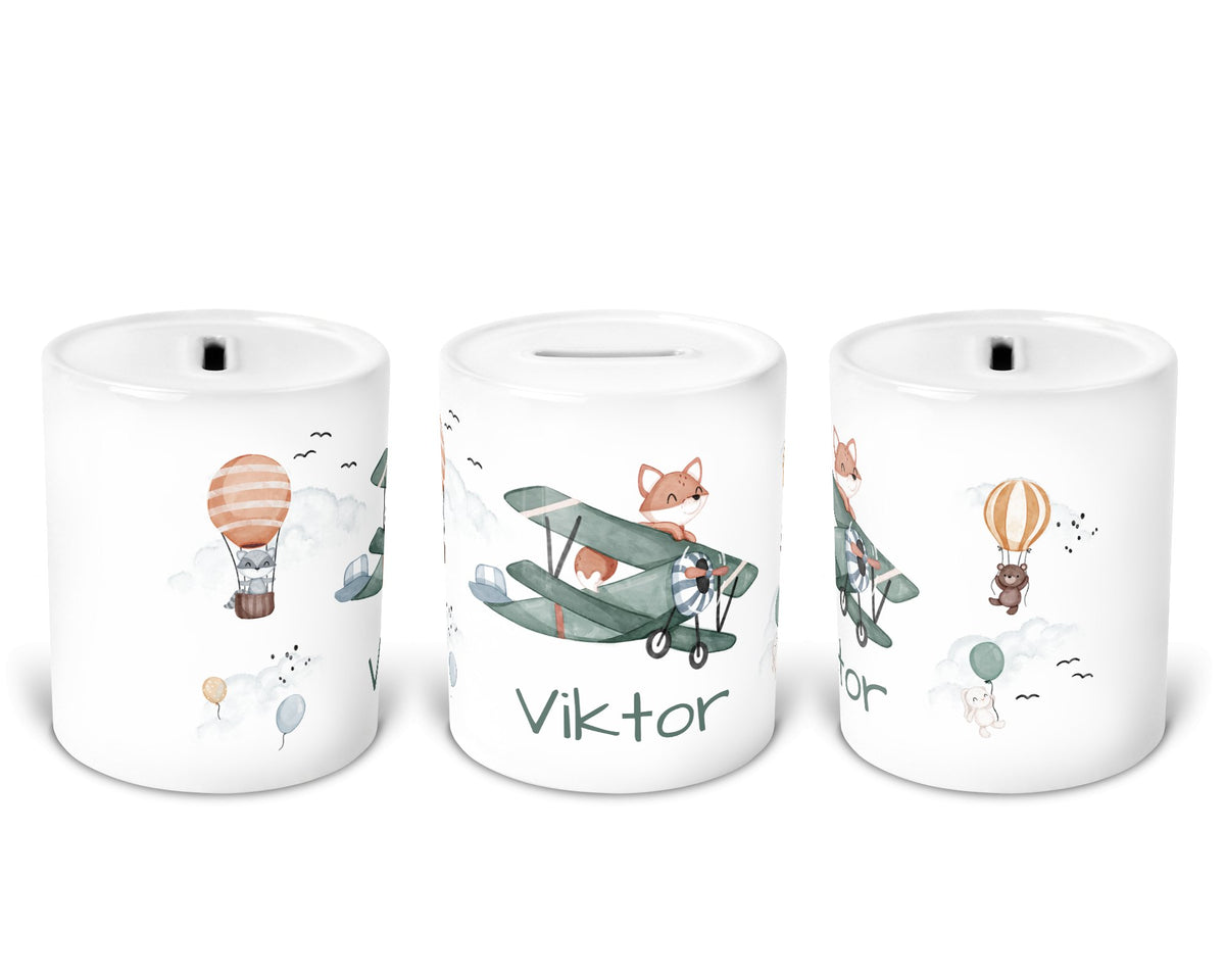 Personalisierte Kinder-Spardose ‚sky woodland' aus Keramik mit Namen von zwanzigzwo