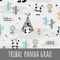 Tribal panda grau Baumwolle